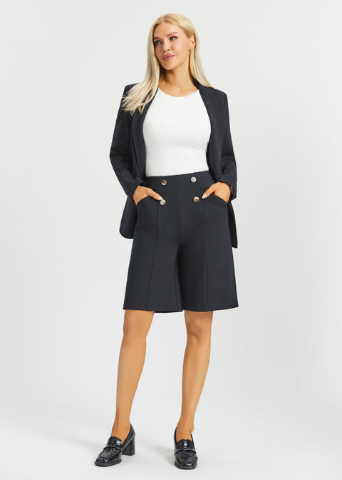 Atlantic Wide-Leg Bermuda Shorts | Stretch Ponte (Black)
