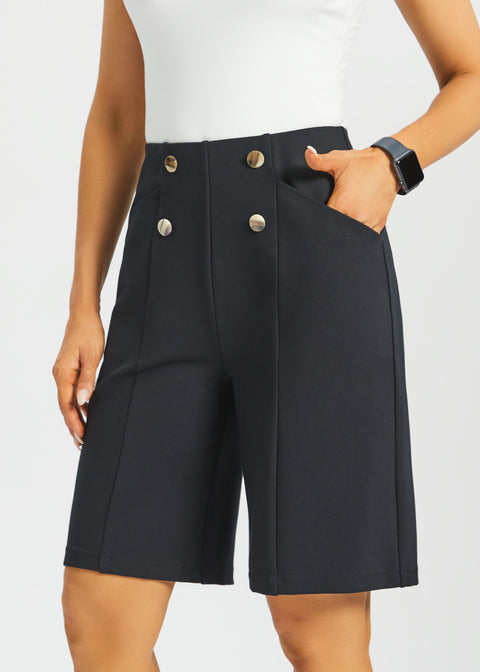 Atlantic Wide-Leg Bermuda Shorts | Stretch Ponte (Black)