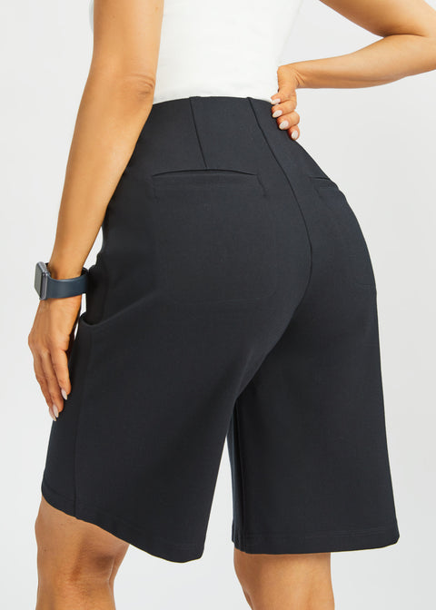 Atlantic Wide-Leg Bermuda Shorts | Stretch Ponte (Black)