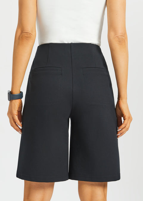 Atlantic Wide-Leg Bermuda Shorts | Stretch Ponte (Black)