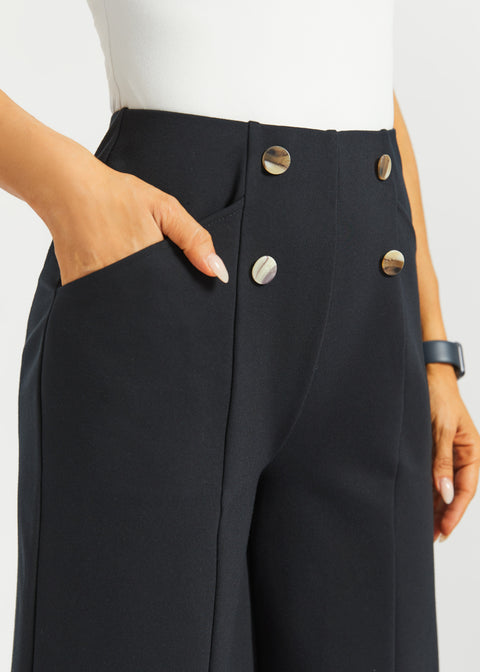 Atlantic Wide-Leg Bermuda Shorts | Stretch Ponte (Black)