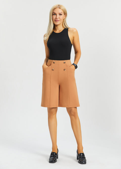 Atlantic Wide-Leg Bermuda Shorts | Stretch Ponte (Sandalwood)