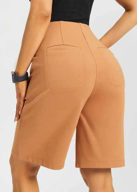 Atlantic Wide-Leg Bermuda Shorts | Stretch Ponte (Sandalwood)