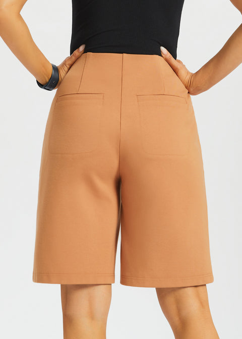 Atlantic Wide-Leg Bermuda Shorts | Stretch Ponte (Sandalwood)