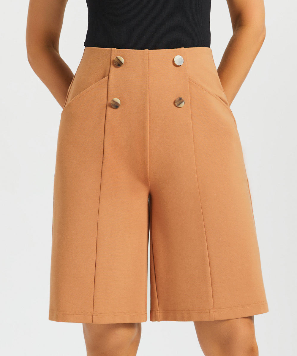 Atlantic Wide-Leg Bermuda Shorts | Stretch Ponte (Sandalwood) - Final Sale