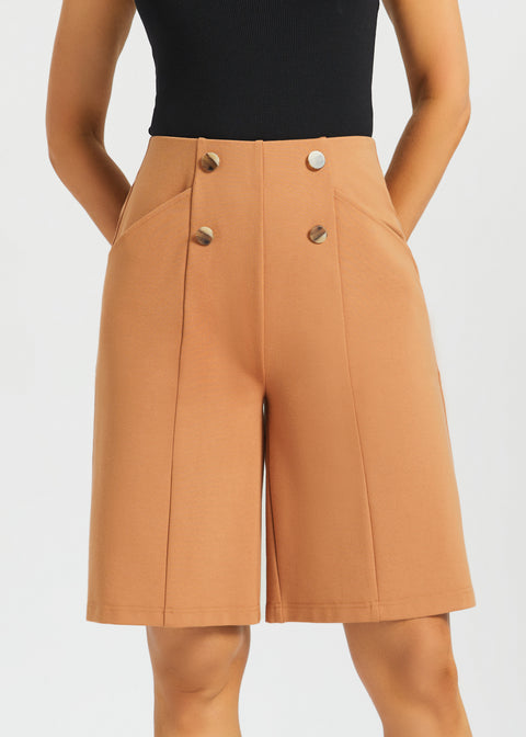 PRESALE ⏰ Atlantic Wide-Leg Bermuda Shorts | Stretch Ponte (Sandalwood)