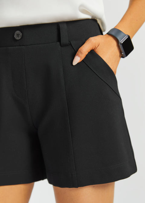 Tailored Seam Shorts | Stretch Ponte (Black)