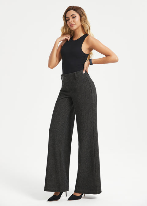 Classic High-Waist DPYP™ Dress Pant Yoga Pants | Wide (Charcoal Herringbone)
