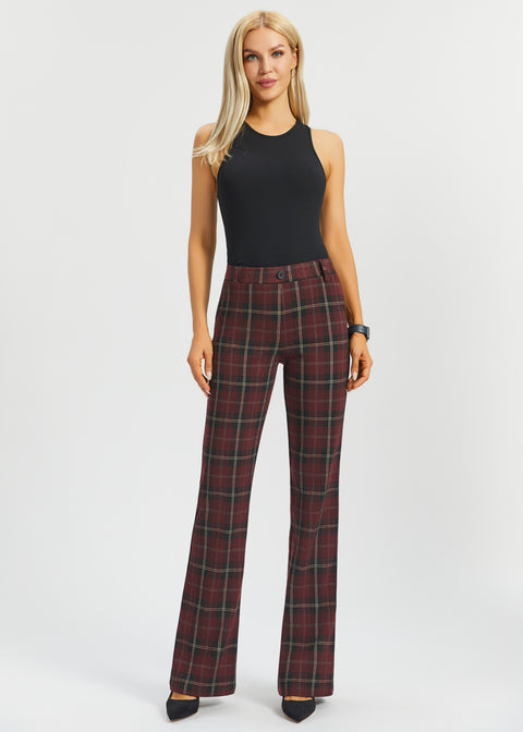 Two-Pocket DPYP™ Dress Pant Yoga Pant | Bootcut (Burgundy Plaid)