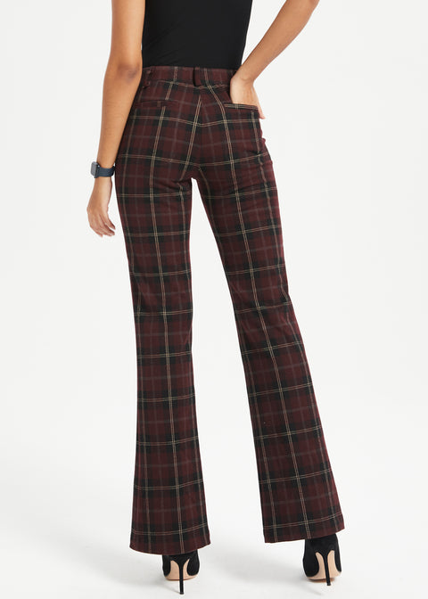 Two-Pocket DPYP™ Dress Pant Yoga Pant | Bootcut (Burgundy Plaid)