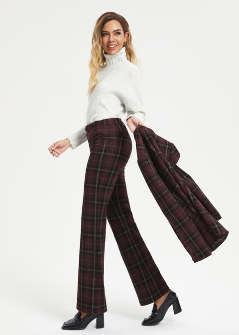 Two-Pocket DPYP™ Dress Pant Yoga Pant | Bootcut (Burgundy Plaid)