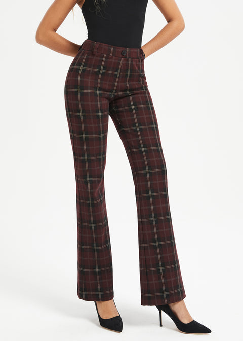 Two-Pocket DPYP™ Dress Pant Yoga Pant | Bootcut (Burgundy Plaid)