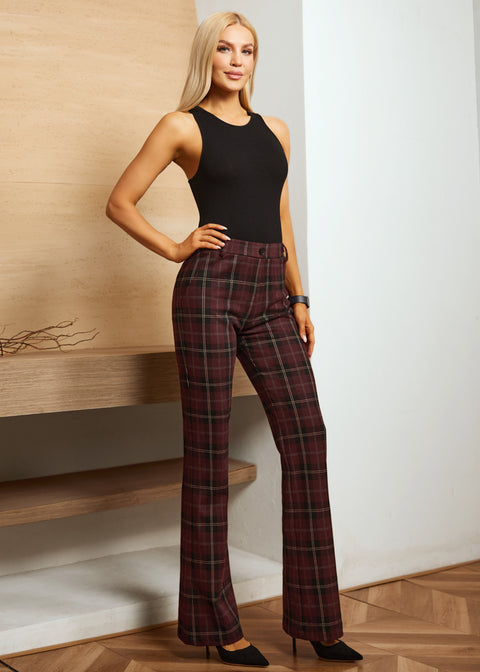 Two-Pocket Dress Pant | Bootcut (Burgundy Plaid) - Final Sale Betabrand Two-Pocket Dress Pant | Bootcut (Burgundy Plaid) - Final Sale Betabrand