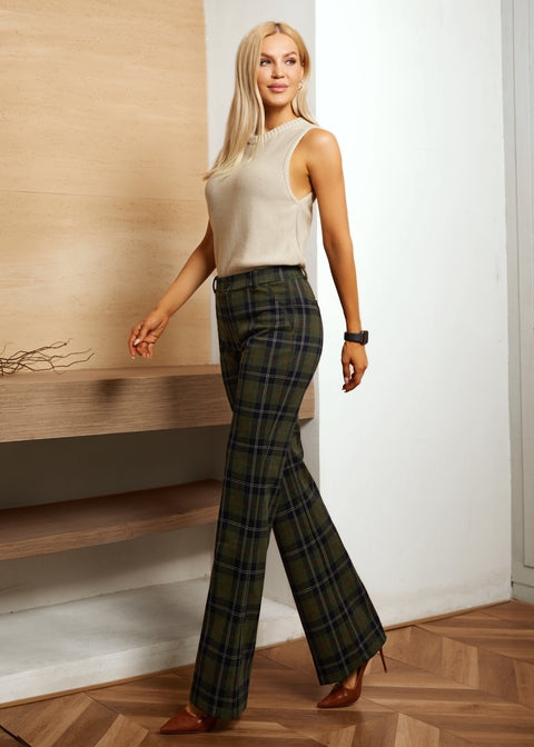 Two-Pocket Dress Pant | Bootcut (Green Plaid) - Final Sale Betabrand Two-Pocket Dress Pant | Bootcut (Green Plaid) - Final Sale Betabrand