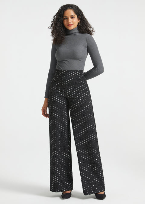 Classic High-Waist Dress Pants | Wide - Jacquard (Black Ivory Dot)