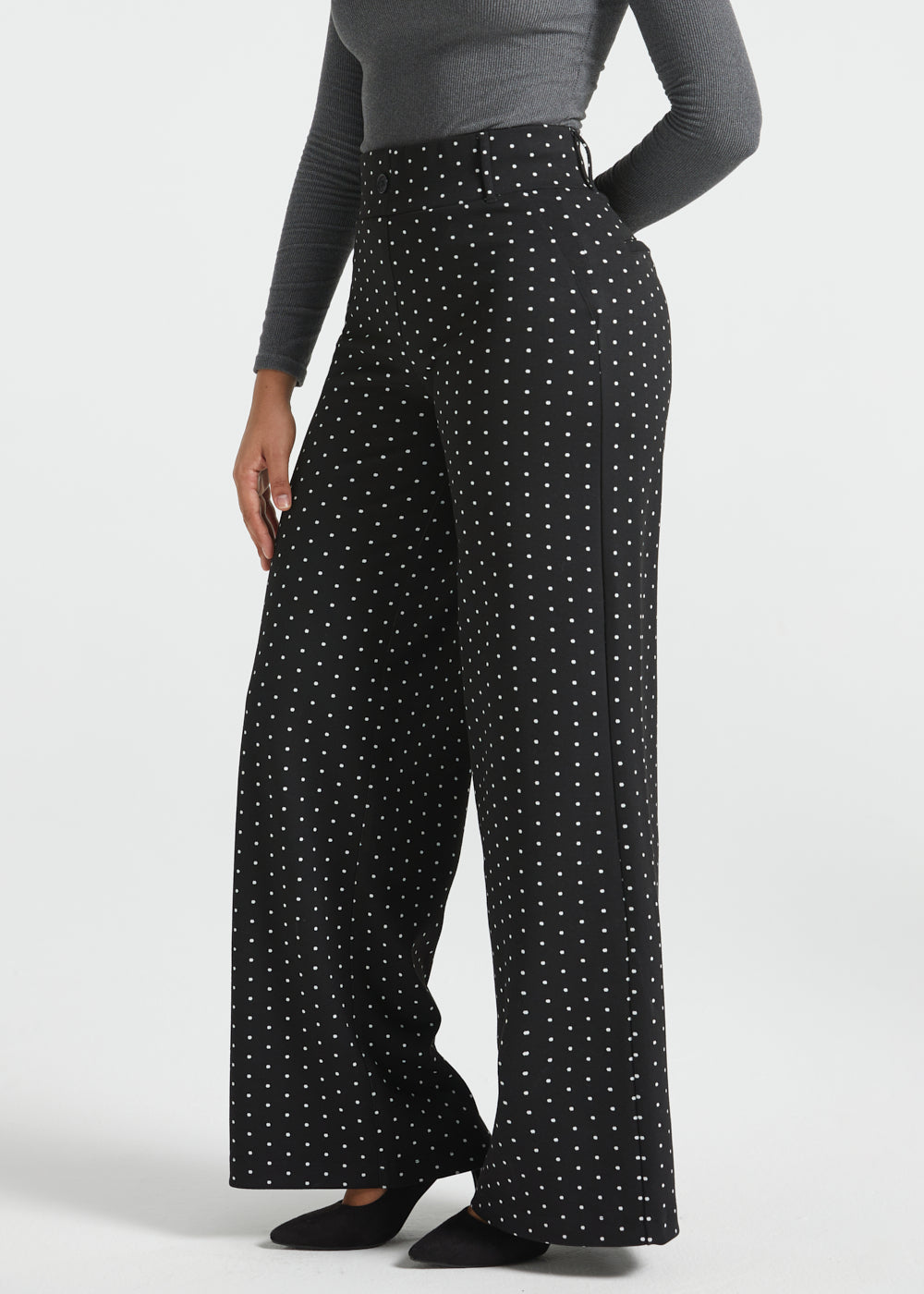 Classic High-Waist Dress Pants | Wide - Jacquard (Black Ivory Dot)