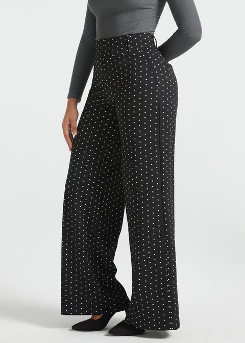 Classic High-Waist Dress Pants | Wide - Jacquard (Black Ivory Dot)