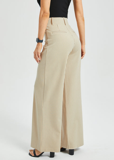 Classic High-Waist DPYP Dress Pant Yoga Pants | Wide (Ivory Black Pinstripe)
