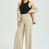 Classic High-Waist DPYP™ Dress Pant Yoga Pants | Wide (Ivory Black Pinstripe)
