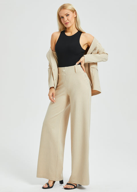 Classic High-Waist DPYP™ Dress Pant Yoga Pants | Wide (Ivory Black Pinstripe)