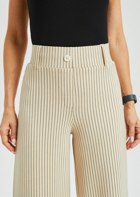 Classic High-Waist DPYP™ Dress Pant Yoga Pants | Wide (Ivory Black Pinstripe)