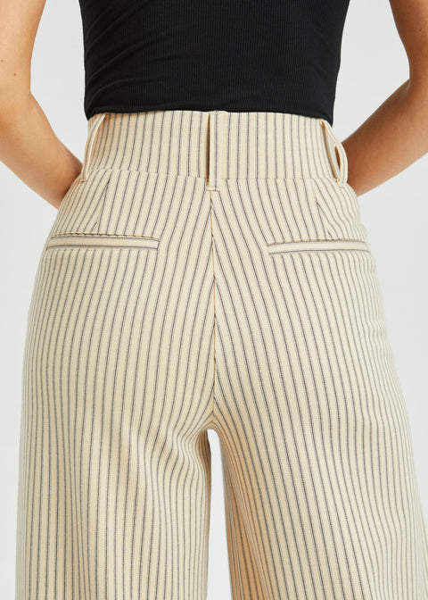 Classic High-Waist DPYP™ Dress Pant Yoga Pants | Wide (Ivory Black Pinstripe)