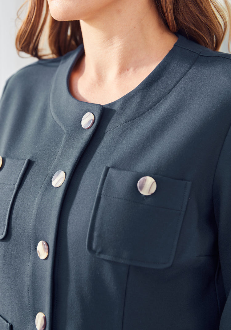 Collarless Jacket (Navy)
