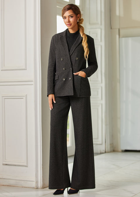 Double Breasted Blazer | Knit Jacquard (Charcoal Herringbone)