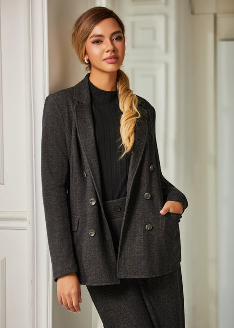 Double Breasted Blazer | Knit Jacquard (Charcoal Herringbone)