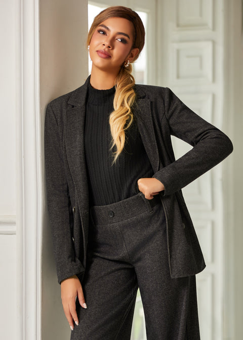 Double Breasted Blazer | Knit Jacquard (Charcoal Herringbone)