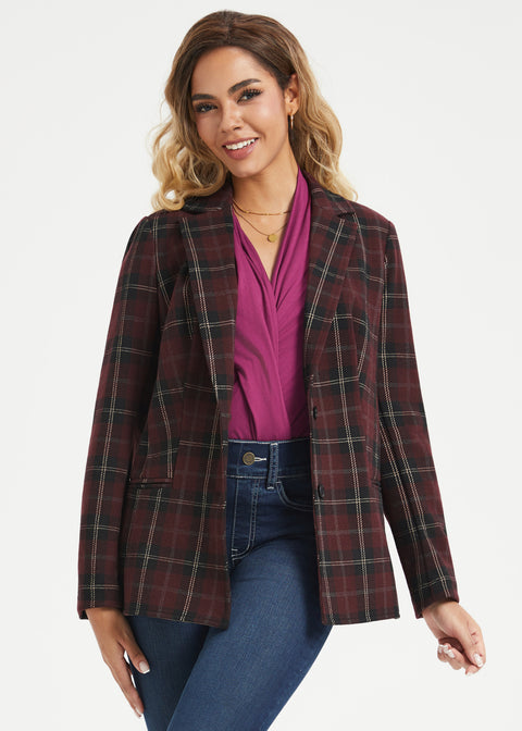Classic Blazer | Knit Jacquard (Burgundy Plaid)