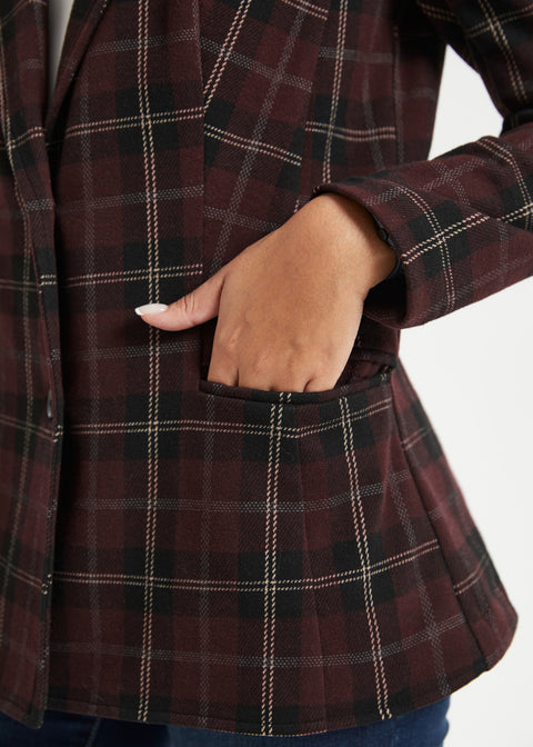 Classic Blazer | Knit Jacquard (Burgundy Plaid)
