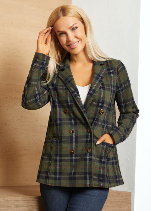 Double Breasted Blazer | Knit Jacquard (Green Plaid)