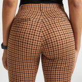 Close-up rear view of Camel Mini Houndstooth Dress Pant Yoga Pants showing the waistband, belt loops and back welt pockets