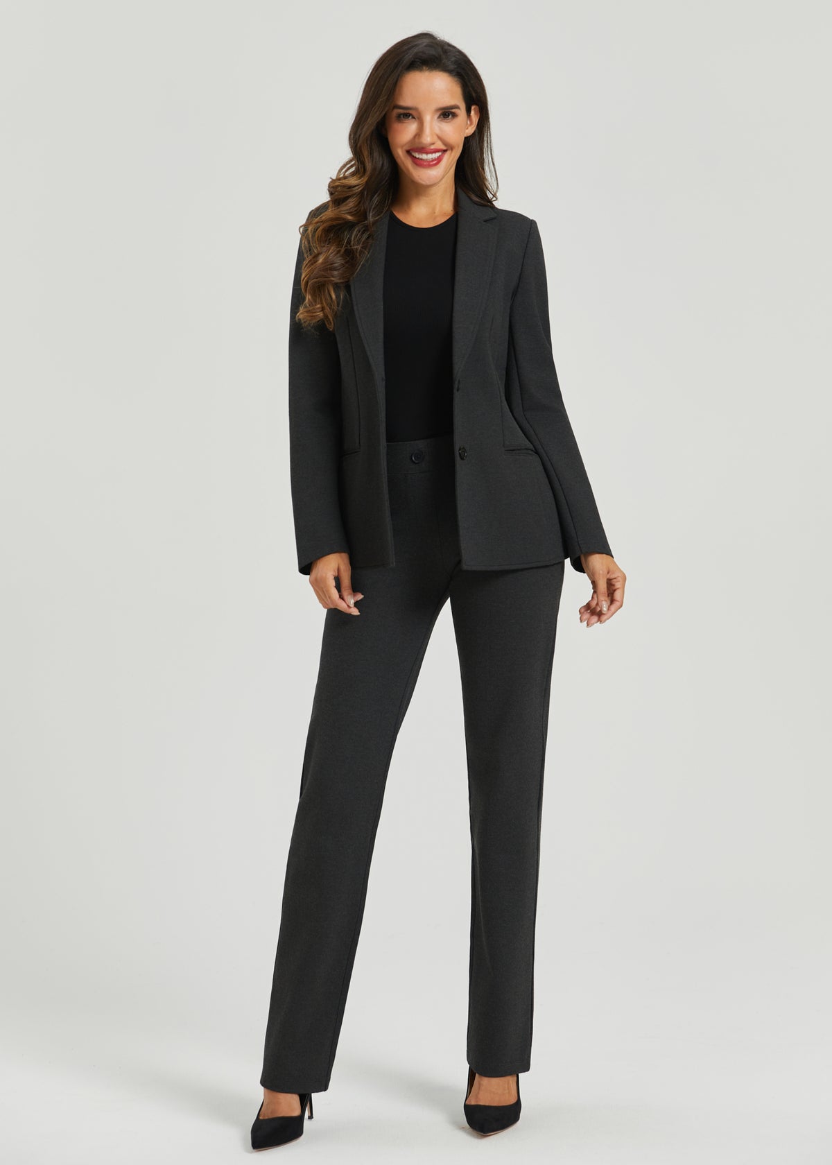 EZ Apparel Classic Stretch Ponte Blazer in Charcoal
