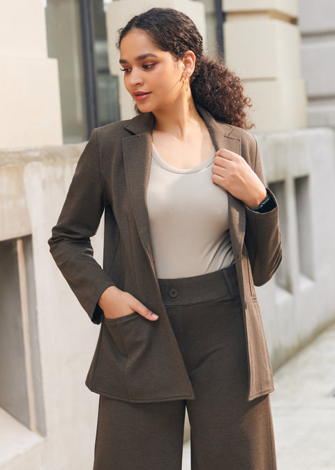 PRESALE ⏰ Classic Blazer | Stretch Ponte (Heather Brown)