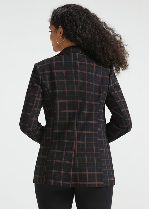 Classic Blazer | Stretch Knit (Black Brown Plaid)