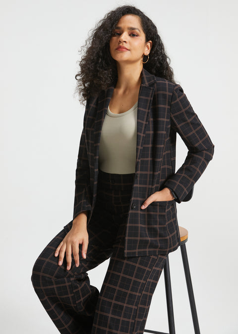 Classic Blazer | Stretch Knit (Black Brown Plaid)