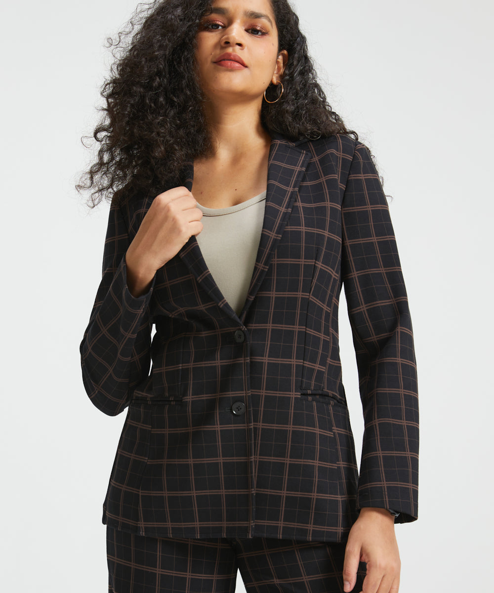 Classic Blazer | Stretch Knit (Black Brown Plaid)