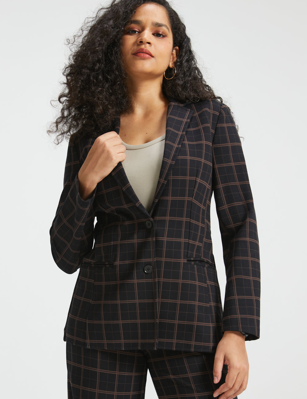 Classic Blazer | Stretch Knit (Black Brown Plaid)