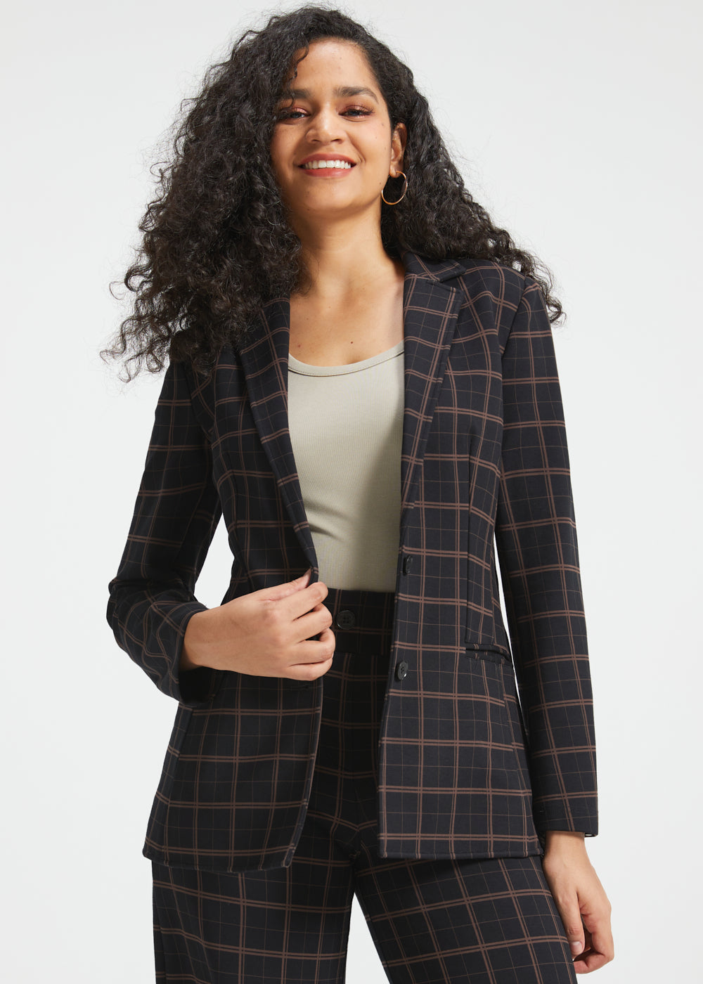 Classic Blazer | Stretch Knit (Black Brown Plaid)