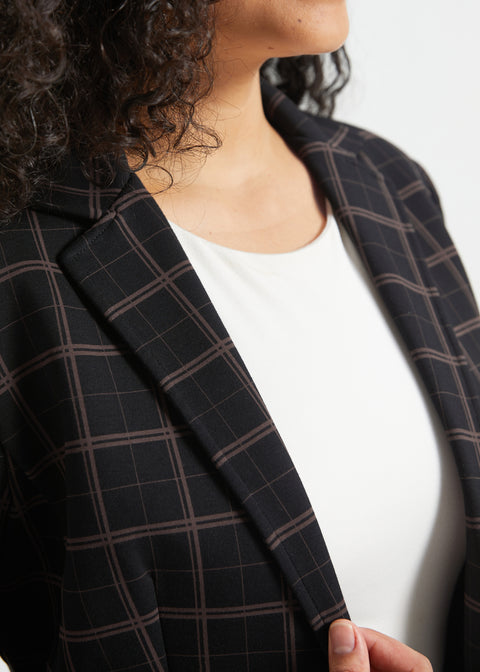 Classic Blazer | Stretch Knit (Black Brown Plaid)