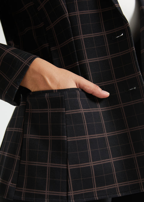 Classic Blazer | Stretch Knit (Black Brown Plaid)