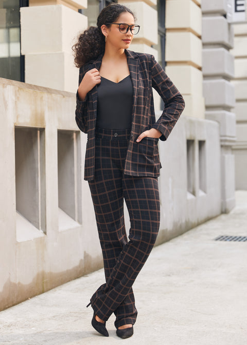 Classic Blazer | Stretch Knit (Black Brown Plaid)