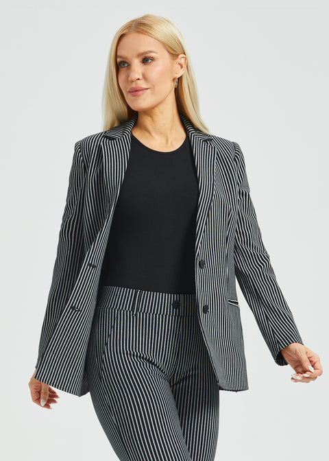 PRESALE ⏰ Classic Blazer | Stretch Ponte (Black Beige Pinstripe)
