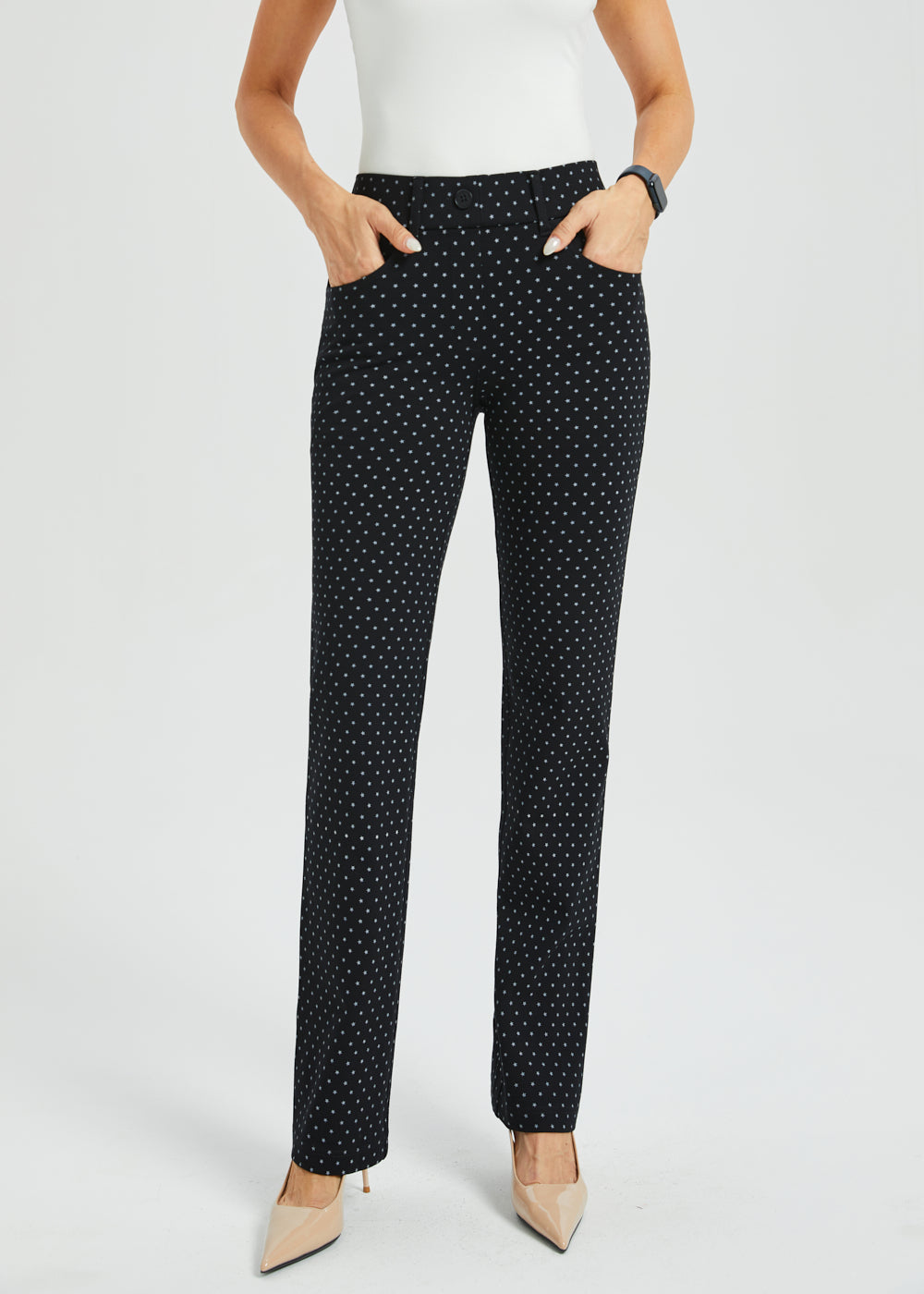 7-Pocket DPYP™ Dress Pant Yoga Pant | Straight (Black White Star)
