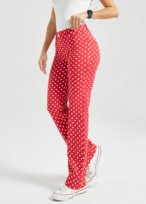7-Pocket DPYP™ Dress Pant Yoga Pant | Straight (Red White Dot)