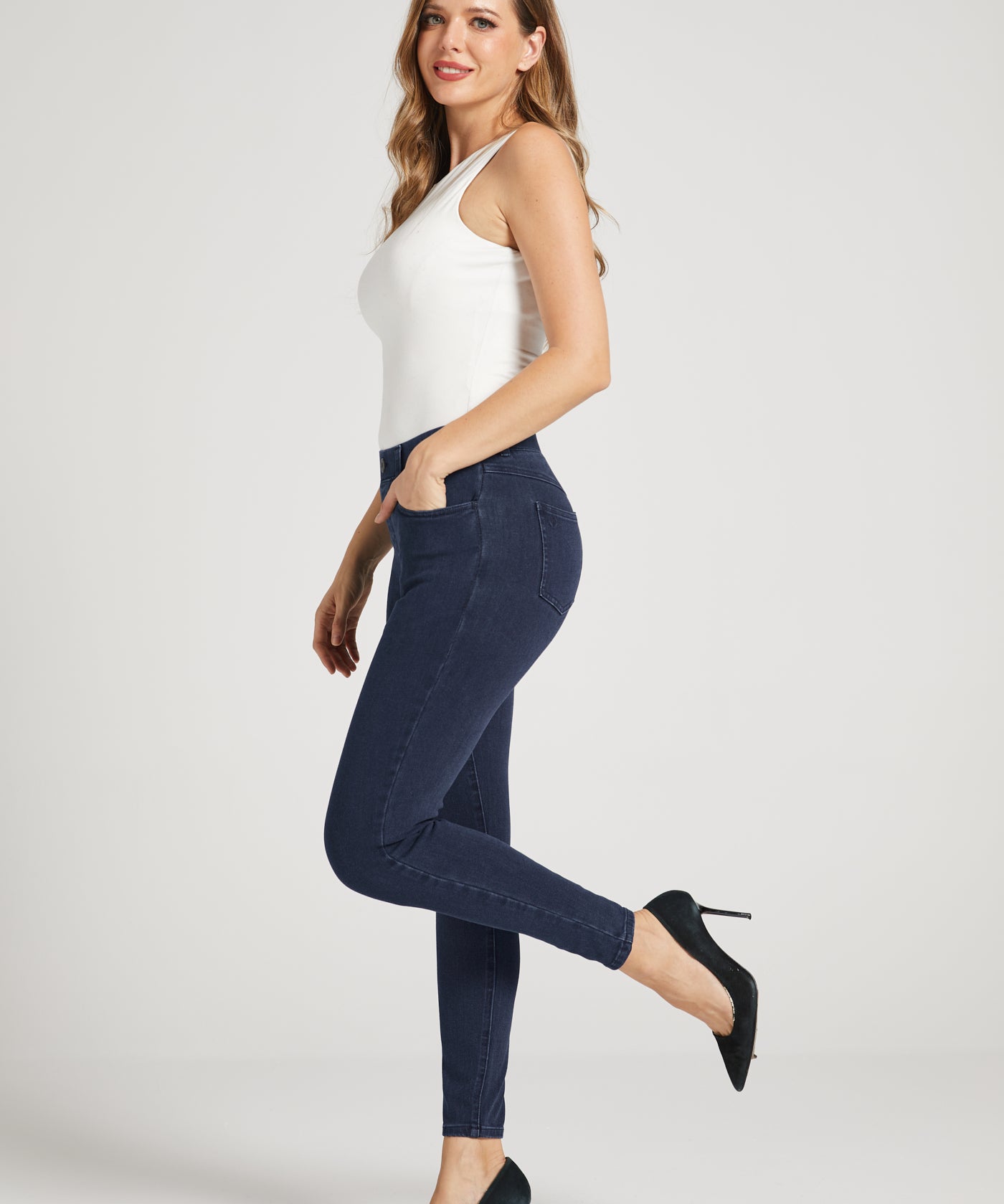 Skinny-Leg | 4-Pocket Betabrand Yoga Denim (Dark Indigo) - Final Sale