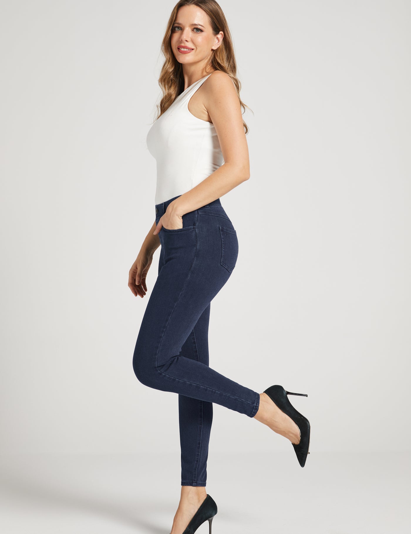 Skinny-Leg | 4-Pocket Betabrand Yoga Denim (Dark Indigo) - Final Sale