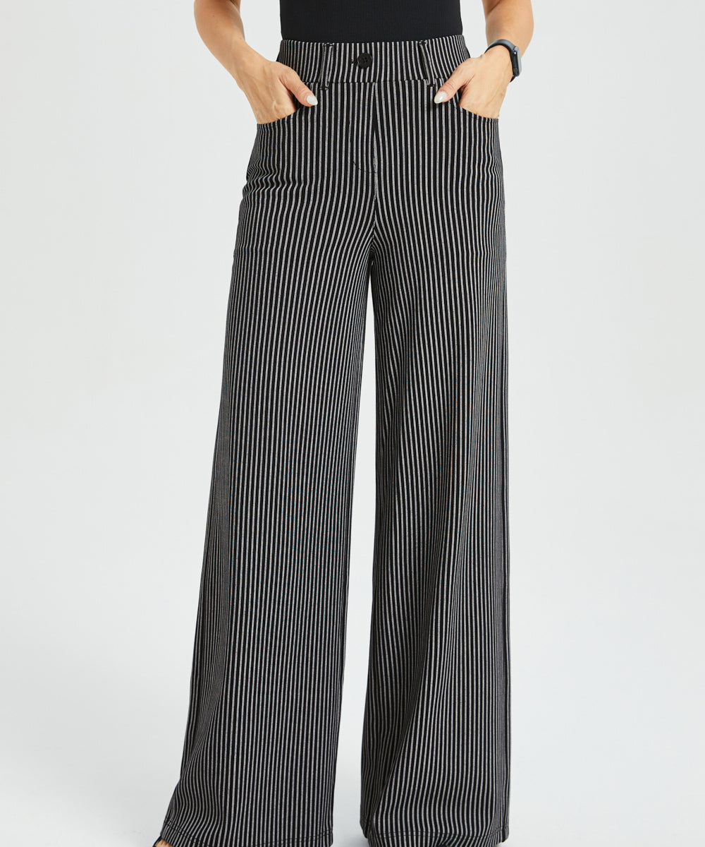 7-Pocket High-Waist DPYP™ Dress Pant Yoga Pant | Wide (Black Beige Pinstripe)